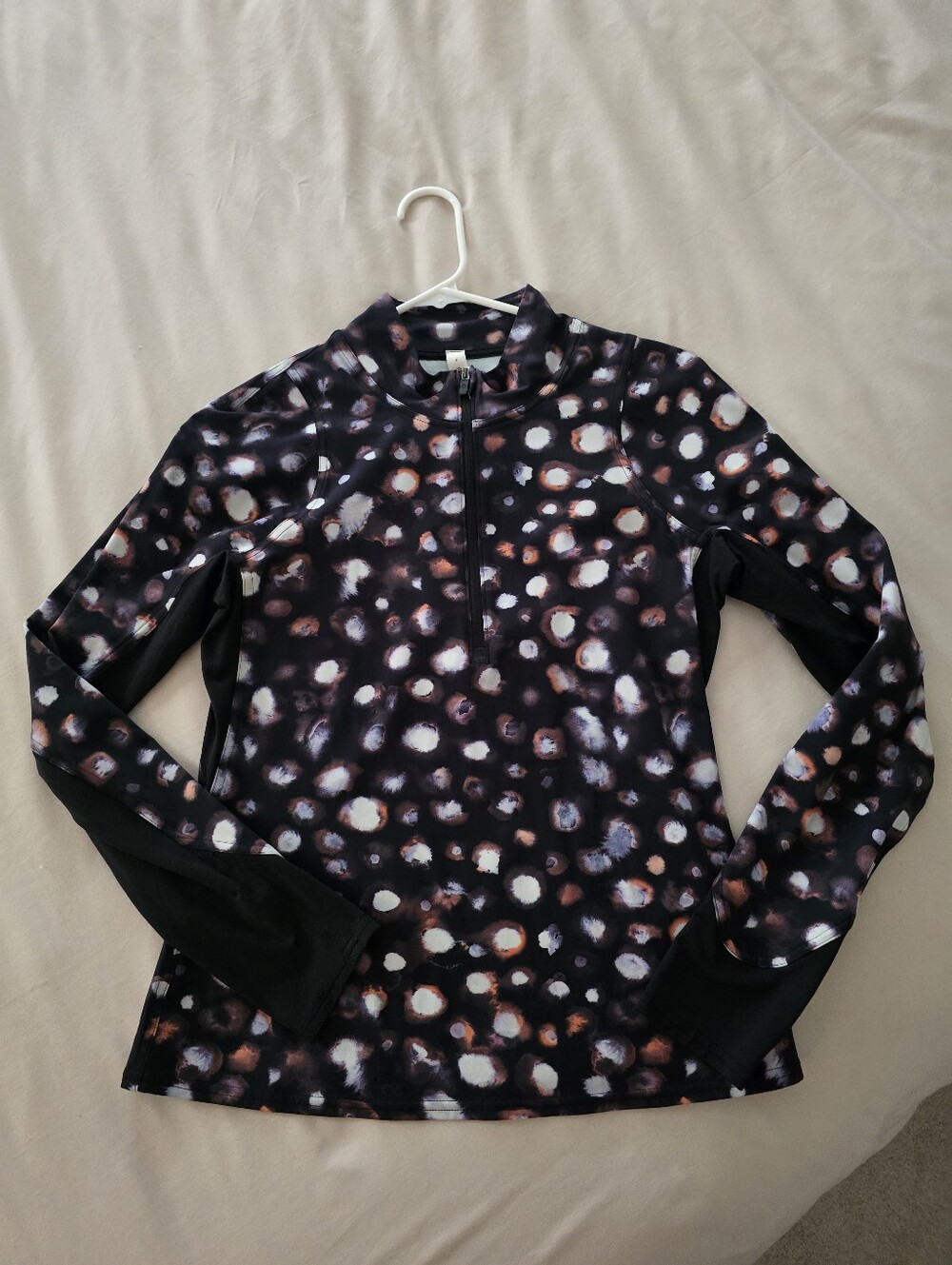Lululemon, Long Sleeve Half-Zip Pullover in Black with Multicolor Spot Print